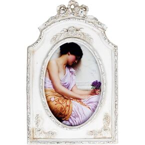 Vintage 4X6 Photo Frame, Gorgeous Resin Photo Frame, Desktop Photo Display Photo Frame, Wall Mountable Decorative Photo Frame (Vintage white 4x6)