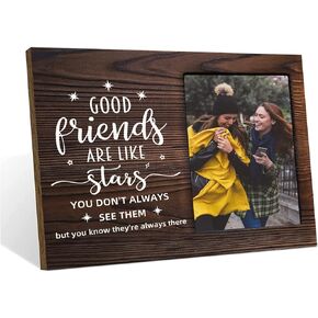 PZJIEAN Good Friends Are Like Stars - Personalized Vintage Wooden Memorial Picture Frame, Friendship Gifts for Sister, Friends, Women, Girls Birthday Graduation Christmas Gifts, Holds 4x6 Inch Photo