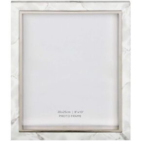 Happy Homewares Contemporary White Marble Print Plastic 5x7 Box Style Picture Frame with Silver Trim for Wall or Table | Portrait or Landscape Orientation