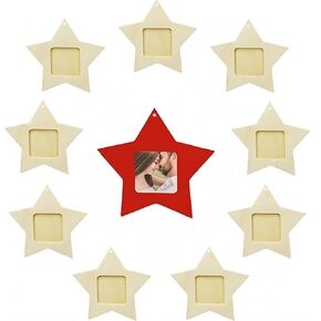 10Pcs Unfinished Wood Picture Frames Star Photo Frame Ornaments with Ropes Mini Hanging Picture Frames for Crafts, DIY, Home Decoration