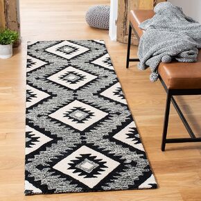 SAFAVIEH Aspen Collection 2'3" x 11'7" Charcoal/Black APN813Z Handmade Premium Wool Living Room Dining Entryway Foyer Hallway Runner Rug