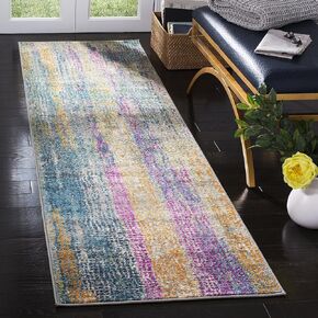 SAFAVIEH Madison Collection Runner Rug - 2'3" x 8', Blue & Fuchsia, Boho Chic Watercolor Design, Non-Shedding & Easy Care, Ideal for High Traffic Areas in Living Room, Bedroom (MAD123C)