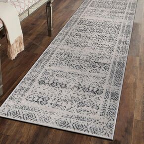Rugshop Distressed Bohemian Border Stain Resistant Soft Runner Rug 2' x 7' Gray