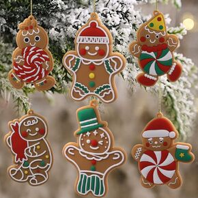 12pcs Gingerbread Man Ornaments for Christmas Tree Assorted Plastic Candy Gingerbread Figurines Ornaments for Christmas Tree Hanging Decorations Winter Pendant Supplies Home Decor 3 Inch Tall