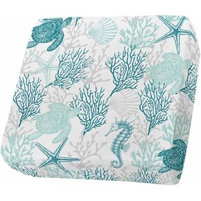 Turquoise Coral Starfish Turtle Couch Cushion Covers, Universal Sofa Cover L Shape Stretch Couch Covers Nautical Ocean Coastal Seat Cushion Slipcovers for Sectional Sofa Furniture Protector M-1pcs