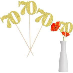12 PCS Glitter 70th Birthday Centerpiece Sticks Number 70 Cake Toppers Seventy Table Flower Topper Decorations for 70th Birthday Anniversary Party Centerpiece Supplies Gold