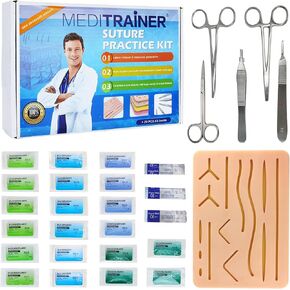 EVOTECH Suture Practice Kit for Medical Learning Study, Latest Release & Improved Generation 29 Pcs Complete Suture Tools Kit with Large Variety of Suture Threads Needle Cut Wounds Suture Pad