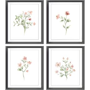 AEHIE Flower Market Wall Art Print, Floral Botanical Poster Prints Wall Decor, Pink Wildflower Nature Wall Art Print for Girls Kids Room Bedroom Nursery Decor, 4pcs 8x10inch