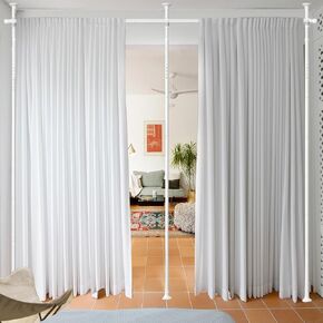 Room Divider Curtain Rod, No Drilling Rod, 4-10ft (H) 28-114inch(W) Adjustable Heavy Duty Floor to Ceiling Self Stand - Anywhere Freestanding Damage Free for Space Partition Matte Black