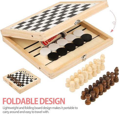 23.6 x 11.8 Inches Foldable Fast Sling Puck Game & Chess 2 in 1 Set, Hockey Curling Game, Slingshot Board Portable Wooden Game for Kids and Adults, Parent-Child Interactive Desktop Game for Family Party Game - Large in Saudi Arabia