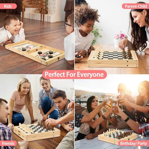 23.6 x 11.8 Inches Foldable Fast Sling Puck Game & Chess 2 in 1 Set, Hockey Curling Game, Slingshot Board Portable Wooden Game for Kids and Adults, Parent-Child Interactive Desktop Game for Family Party Game - Large in Saudi Arabia