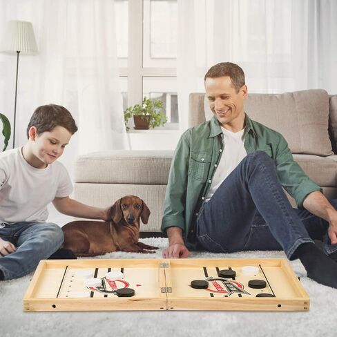 23.6 x 11.8 Inches Foldable Fast Sling Puck Game & Chess 2 in 1 Set, Hockey Curling Game, Slingshot Board Portable Wooden Game for Kids and Adults, Parent-Child Interactive Desktop Game for Family Party Game - Large in Saudi Arabia