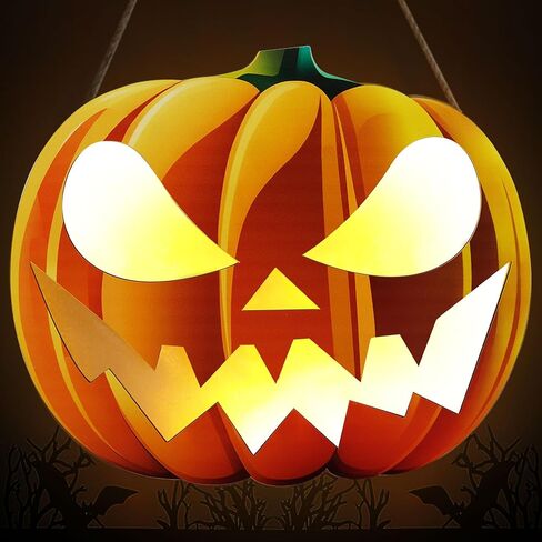 إكليل الهالوين للباب الأمامي يضيء ديكورات الهالوين، زينة منزلية داخلية وخارجية-1 in Kuwait