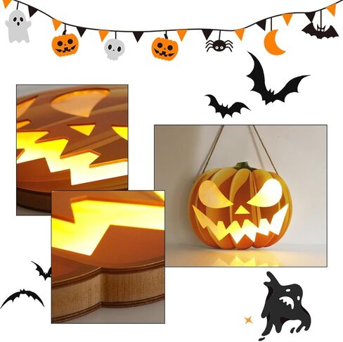 إكليل الهالوين للباب الأمامي يضيء ديكورات الهالوين، زينة منزلية داخلية وخارجية-1 in Kuwait