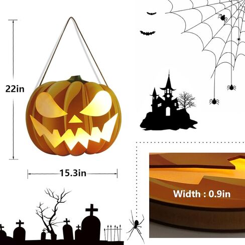 إكليل الهالوين للباب الأمامي يضيء ديكورات الهالوين، زينة منزلية داخلية وخارجية-1 in Kuwait