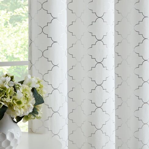 White and Silver Luxury Velvet Curtains 63 Inch Length for Living Room, Privacy Protection Blackout Curtains for Bedroom and Dining Room, Grommet Design Drapes with 52"Wx63"L in Saudi Arabia