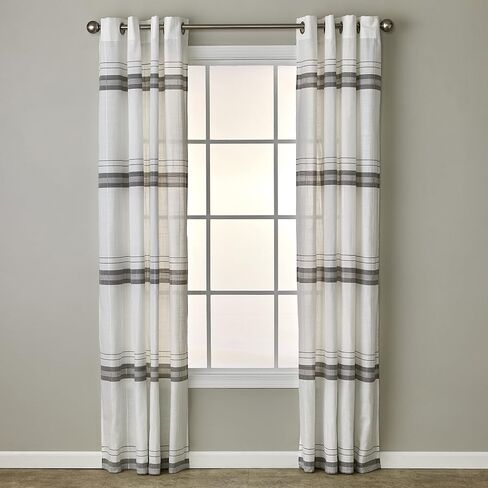 زوج ستائر SKL Home Slate Stripe Cafe (عبوة من قطعتين)، 56x24، أبيض in Kuwait