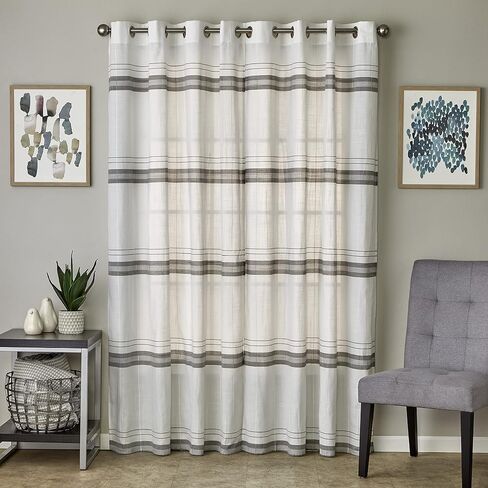 زوج ستائر SKL Home Slate Stripe Cafe (عبوة من قطعتين)، 56x24، أبيض in Kuwait