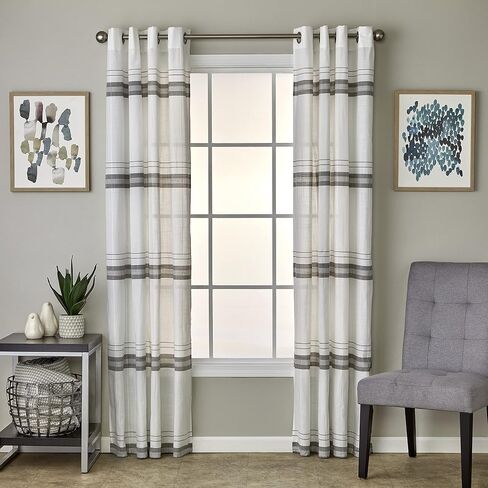 زوج ستائر SKL Home Slate Stripe Cafe (عبوة من قطعتين)، 56x24، أبيض in Kuwait