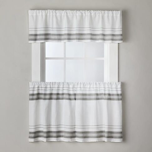 زوج ستائر SKL Home Slate Stripe Cafe (عبوة من قطعتين)، 56x24، أبيض in Kuwait