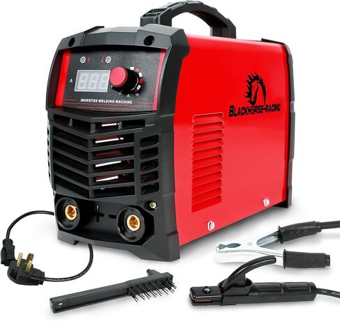 ماكينة لحام عصا BLACKHORSE-RACING، 110/220 فولت 160 أمبير ARC IGBT آلة لحام MMA، شاشة رقمية قابلة للتعديل، مع حامل قطب كهربائي، كماشة عمل، سلك تحويل القابس وفرشاة (أحمر) in Kuwait