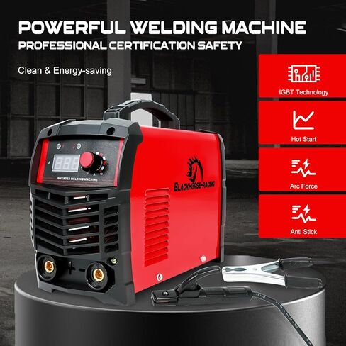 ماكينة لحام عصا BLACKHORSE-RACING، 110/220 فولت 160 أمبير ARC IGBT آلة لحام MMA، شاشة رقمية قابلة للتعديل، مع حامل قطب كهربائي، كماشة عمل، سلك تحويل القابس وفرشاة (أحمر) in Kuwait