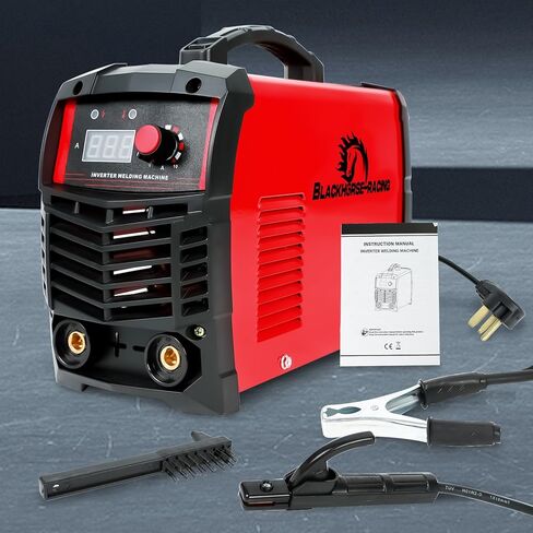 ماكينة لحام عصا BLACKHORSE-RACING، 110/220 فولت 160 أمبير ARC IGBT آلة لحام MMA، شاشة رقمية قابلة للتعديل، مع حامل قطب كهربائي، كماشة عمل، سلك تحويل القابس وفرشاة (أحمر) in Kuwait