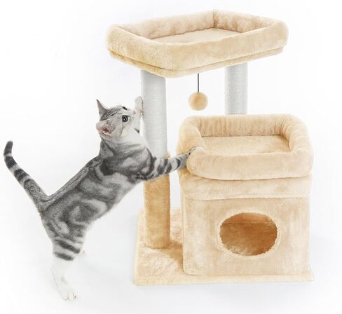 Pesofer Cat Tree, Small Cat Tower with Dangling Ball and Perch Light Gray in Kuwait