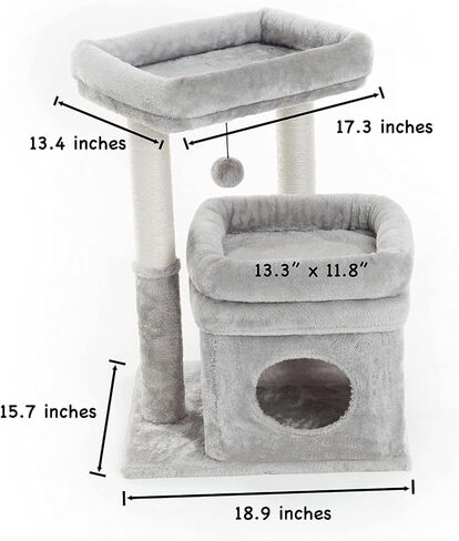 Pesofer Cat Tree, Small Cat Tower with Dangling Ball and Perch Light Gray in Kuwait