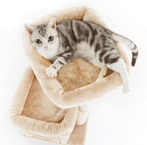 Pesofer Cat Tree, Small Cat Tower with Dangling Ball and Perch Light Gray in Kuwait