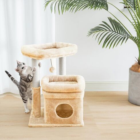 Pesofer Cat Tree, Small Cat Tower with Dangling Ball and Perch Light Gray in Kuwait