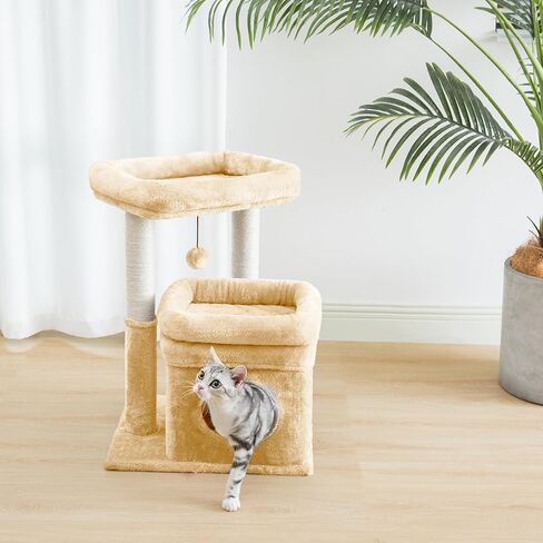 Pesofer Cat Tree, Small Cat Tower with Dangling Ball and Perch Light Gray in Kuwait