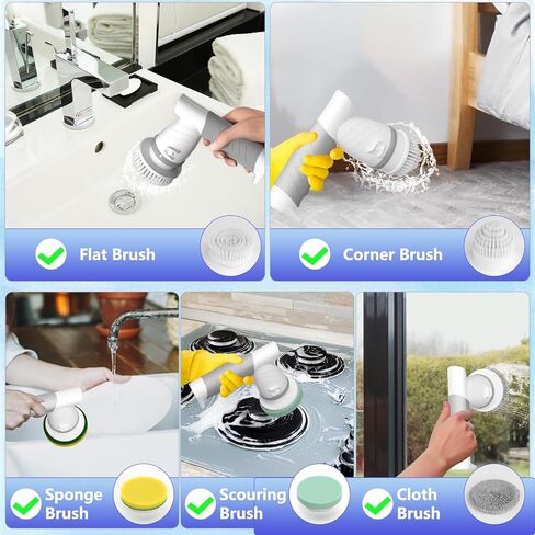 فرشاة تنظيف كهربائية دوارة لتنظيف الحمام، فرشاة تنظيف كهربائية لحوض الاستحمام/الأرضية/الحوض/النافذة/البلاط/الدش، فرشاة تنظيف كهربائية لاسلكية مع 6 رؤوس فرشاة تنظيف قابلة للاستبدال in Kuwait