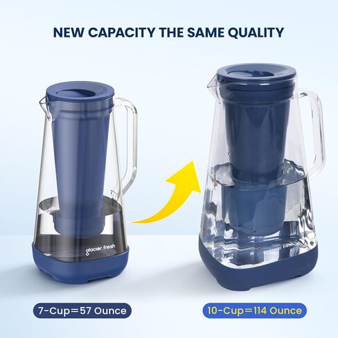 إبريق مياه زجاجي من جلاسير فريش للصنبور ومياه الشرب مع غشاء وفلتر منشط، يقلل من الكلور وطعم الرصاص، درجة الطعام ومواد خالية من البيسفينول أ، 10 أكواب، أبيض in Kuwait