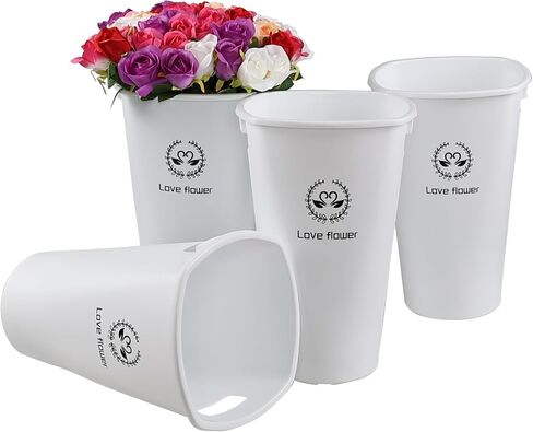 6 Pack Plastic Flower Vases, Flower Holder Bucket 12 Inch Farmhouse Modern Round Flower Bucket (White) in Saudi Arabia