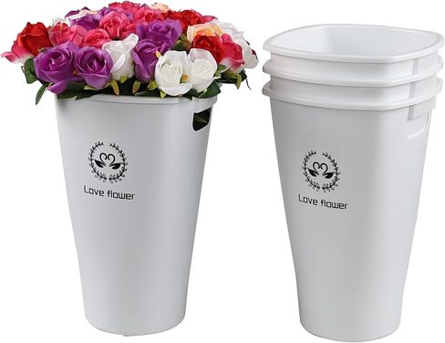 6 Pack Plastic Flower Vases, Flower Holder Bucket 12 Inch Farmhouse Modern Round Flower Bucket (White) in Saudi Arabia