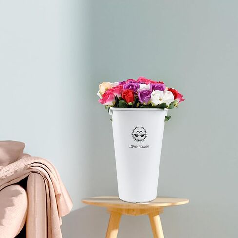 6 Pack Plastic Flower Vases, Flower Holder Bucket 12 Inch Farmhouse Modern Round Flower Bucket (White) in Saudi Arabia