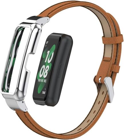 Wristband Compatible with Huawei Band 8 Band,Leather Replacement Bracelet Strap Accessories with Metal Frame for Huawei Band 7/8/9 in Saudi Arabia