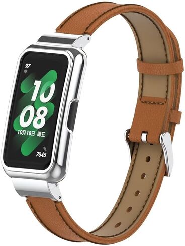 Wristband Compatible with Huawei Band 8 Band,Leather Replacement Bracelet Strap Accessories with Metal Frame for Huawei Band 7/8/9 in Saudi Arabia