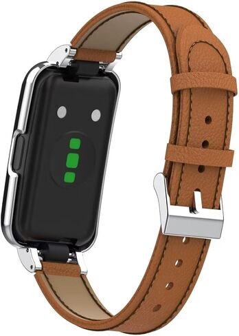 Wristband Compatible with Huawei Band 8 Band,Leather Replacement Bracelet Strap Accessories with Metal Frame for Huawei Band 7/8/9 in Saudi Arabia