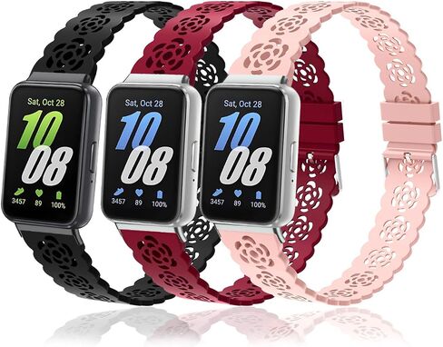 Nigaee 3 Pack Soft Silicone Watch Bands Compatible with Samsung Galaxy Fit 3,Adjustable Breathable Replacement Sport Straps & Slim Lace Silicone Wristbands for Women Men in Saudi Arabia