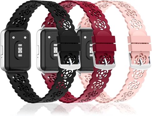 Nigaee 3 Pack Soft Silicone Watch Bands Compatible with Samsung Galaxy Fit 3,Adjustable Breathable Replacement Sport Straps & Slim Lace Silicone Wristbands for Women Men in Saudi Arabia