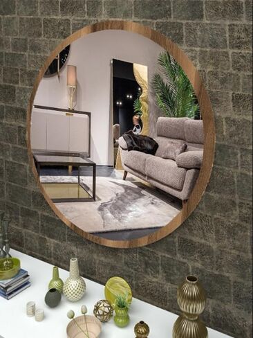 Antique Pine Decorative Round Entrance Hall Hallway Wall Living Room Kitchen Bathroom WC Office Mirror (Dark Walnut, 59x59)…, ayna-002 in Saudi Arabia