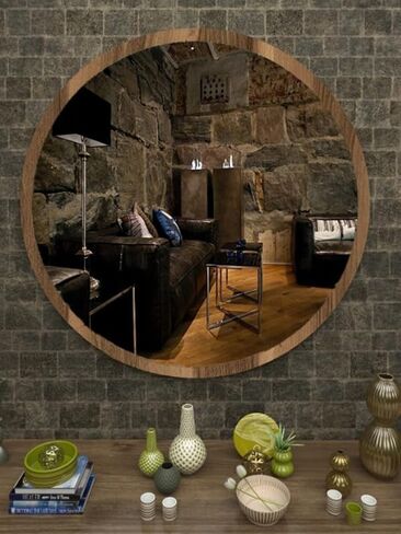 Antique Pine Decorative Round Entrance Hall Hallway Wall Living Room Kitchen Bathroom WC Office Mirror (Dark Walnut, 59x59)…, ayna-002 in Saudi Arabia
