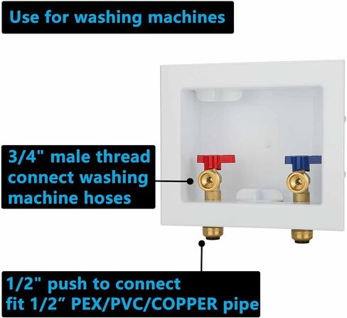 Washing Machine Outlet Box PEX with Center Drain, Inlet 1/2 inch PEX-B Crimp Barb F1807 x Outlet 3/4 inch NH Thread LI-520-11 in Kuwait