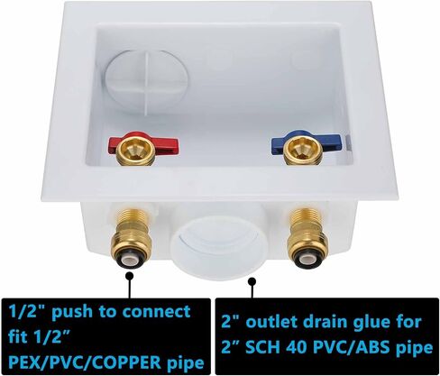 Washing Machine Outlet Box PEX with Center Drain, Inlet 1/2 inch PEX-B Crimp Barb F1807 x Outlet 3/4 inch NH Thread LI-520-11 in Kuwait
