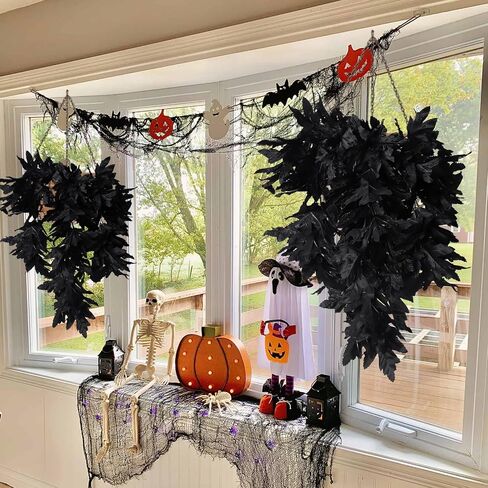 RECUTMS 2pcs Black Maple Leaf Artificial Hanging Plants Faux Fall Leaves Halloween Garland Fake Plants Wall Hanging Indoor Outdoor Halloween Decoration in Saudi Arabia
