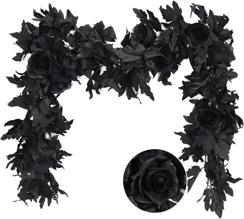 RECUTMS 2pcs Black Maple Leaf Artificial Hanging Plants Faux Fall Leaves Halloween Garland Fake Plants Wall Hanging Indoor Outdoor Halloween Decoration in Saudi Arabia