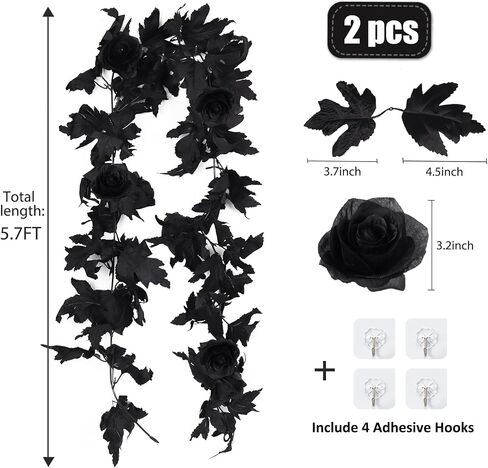 RECUTMS 2pcs Black Maple Leaf Artificial Hanging Plants Faux Fall Leaves Halloween Garland Fake Plants Wall Hanging Indoor Outdoor Halloween Decoration in Saudi Arabia