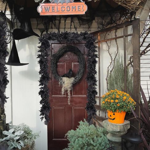 RECUTMS 2pcs Black Maple Leaf Artificial Hanging Plants Faux Fall Leaves Halloween Garland Fake Plants Wall Hanging Indoor Outdoor Halloween Decoration in Saudi Arabia